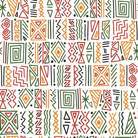 African ethnic tribal clash ornament seamless pattern background. Simple lines, triangles hand ...