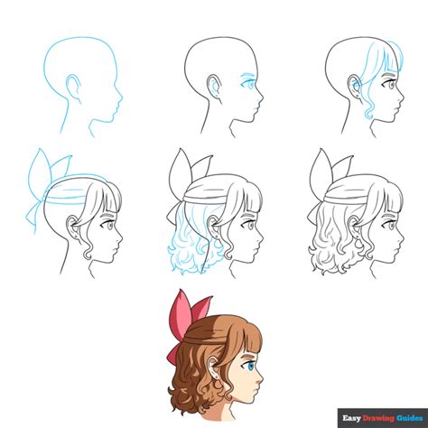 How to Draw an Anime Girl in Side Profile with Curly Hair and a Hair Bow - Easy Step by Step ...