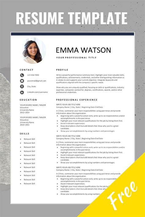 Free Resume Template with Photo | Free resume template word, Microsoft word resume template ...