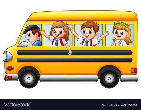 Happy school kids riding a school bus Royalty Free Vector | Cartoon school bus, Bus cartoon ...