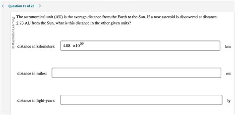 Solved no The astronomical unit (AU) is the average distance | Chegg.com