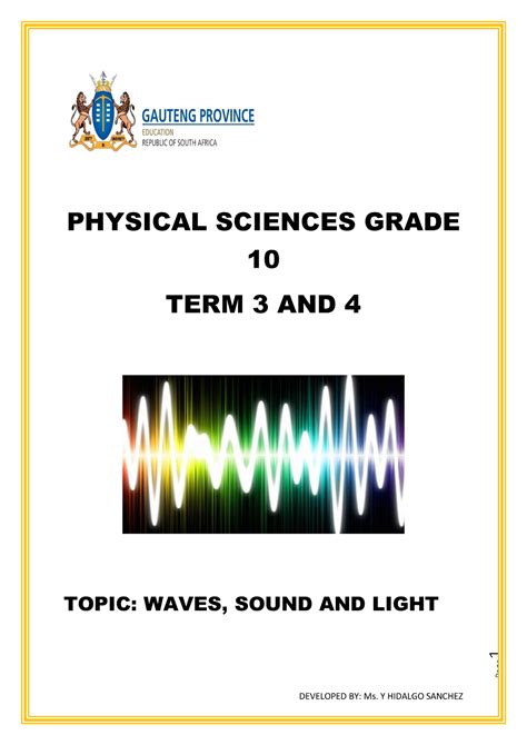 Grade 10 Waves, Sound AND Light - Page 1 PHYSICAL SCIENCES GRADE 10 TERM 3 AND 4 TOPIC: WAVES ...