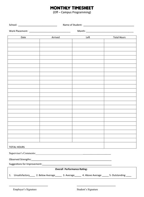 Monthly Time Sheets - 10 Free PDF Printables | Printablee