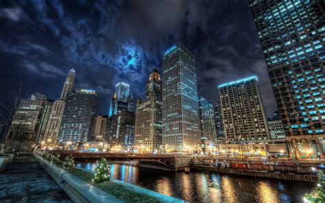 Wallpaper : city, cityscape, night, reflection, skyline, skyscraper, evening, dusk, Chicago ...