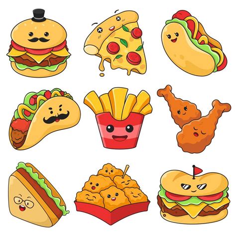 Cartoon fast food characters isolated 7579313 Vector Art at Vecteezy