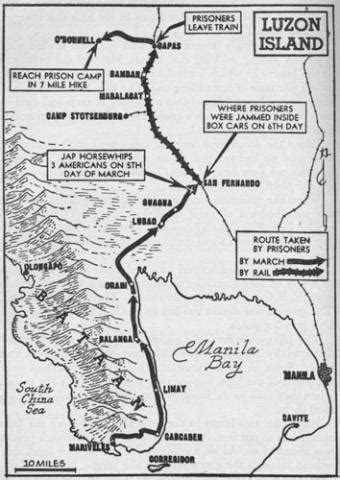 Map of Bataan Death March - Day Six