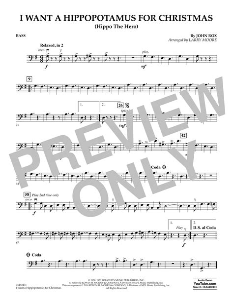 I Want A Hippopotamus For Christmas (arr. Larry Moore) - Bass Sheet ...