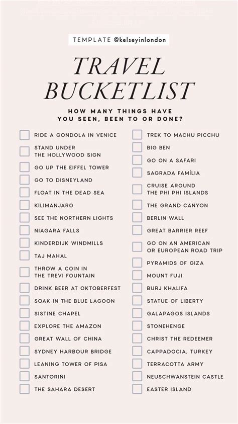 Travel Bucket List Template