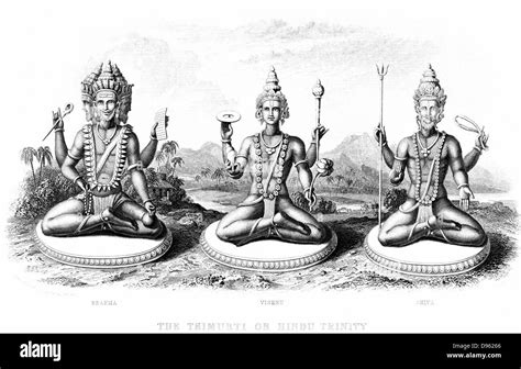 The Hindu Trinity (Trimurti): left to right; Brahma, Vishnu and Stock Photo: 57296462 - Alamy