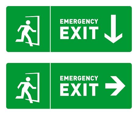 Green Emergency Exit Signs With Directional Arrows Stock Illustration - Download Image Now - iStock