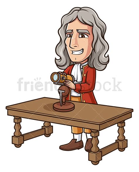 Isaac Newton Inventing Reflecting Telescope Cartoon Clipart - FriendlyStock