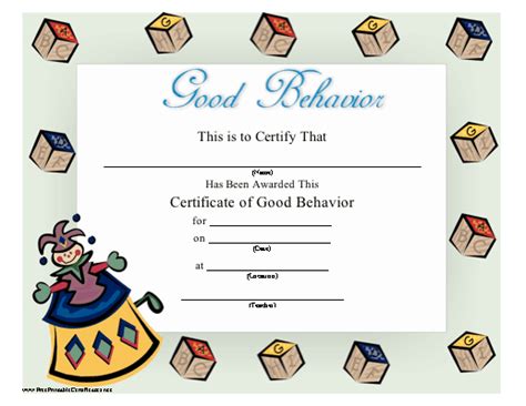 Good Behavior Certificate Printable Certificate regarding Fresh Good Behaviour Certificate ...