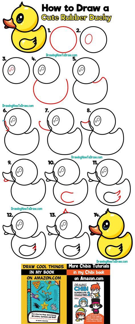 How to Draw a Cute Cartoon Rubber Ducky Easy Step by Step Drawing for Kids - How to Draw Step by ...