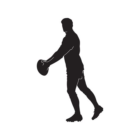 silhouette of a rugby player in action. silhouette of a male rugby athlete in movement with ball ...