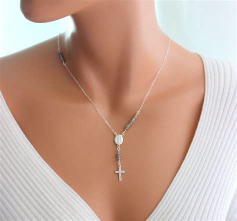 Sterling Silver Rosary Necklace Women Unique 753 Cross Necklaces | Cross necklace women, Silver ...