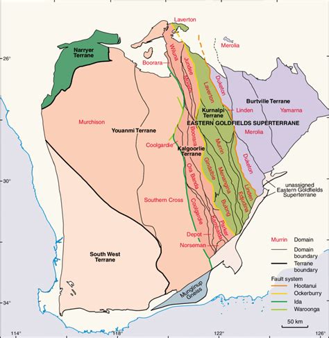 Tectonic division of the Yilgarn Craton, showing subdivision into... | Download Scientific Diagram