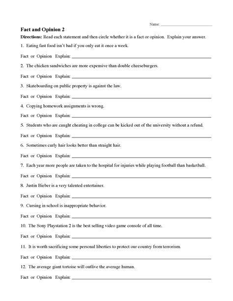 Fact and Opinion Worksheet 2 | Preview