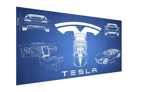 Tesla Model S Blueprint Half Size 20x13