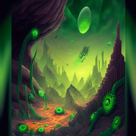 Premium AI Image | green alien planet landscape psychedelic concept art