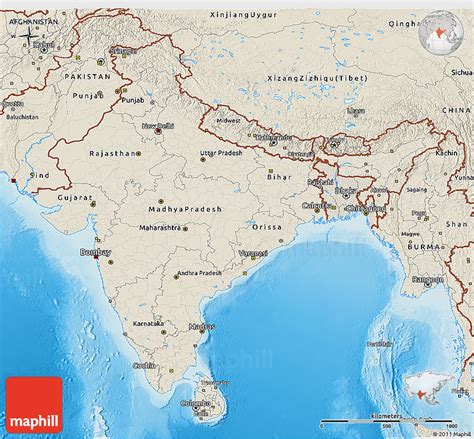 Shaded Relief 3D Map of India