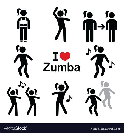 Zumba dance workout fitness icons set Royalty Free Vector