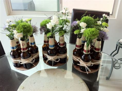 Beer bottle centerpiece party for him | Mens birthday party, Birthday table decorations, Beer ...