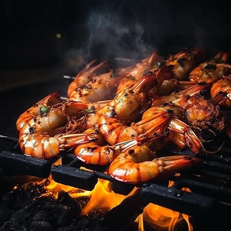 Premium Photo | Grilled prawns shrimp skewers