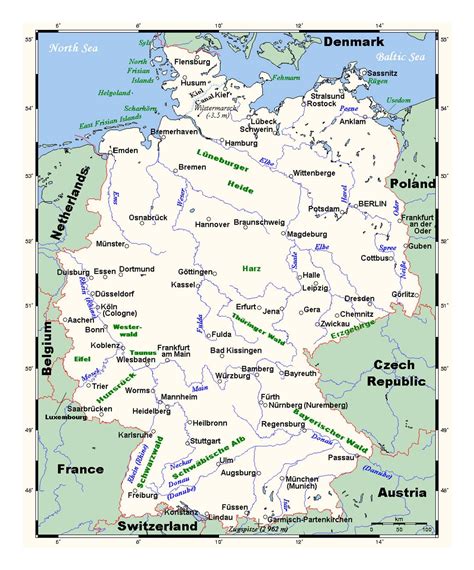 Detailed map of Germany with major cities | Germany | Europe | Mapsland ...