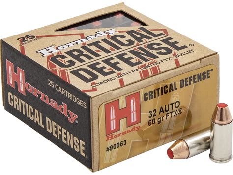 Hornady Critical Defense 32 ACP Ammo 60 Grain Hornady FTX Polymer Tip