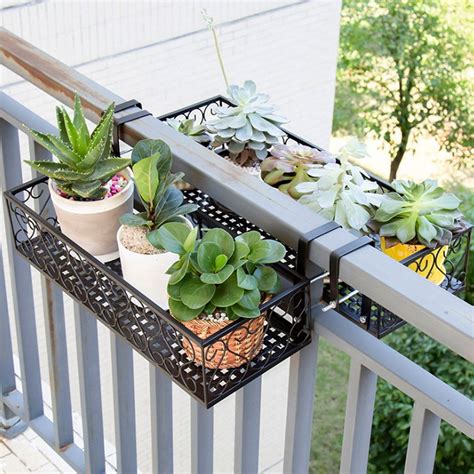 Tebru Iron Balcony Hanging Flower Rack Pot Stand Plant Storage Railing ...