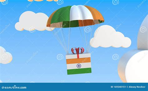 Carton with Flag of India Falls with a Parachute. 3D Rendering Stock Illustration - Illustration ...