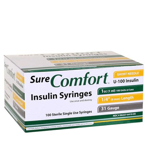 Buy SureComfort U-100 Insulin Syringes 31 Gauge, 1cc, 1/4" - 100ct