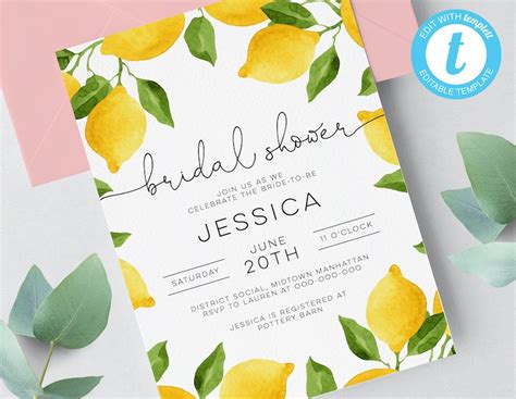 Lemon Printable Bridal Shower Invitation Template EASY No - Etsy