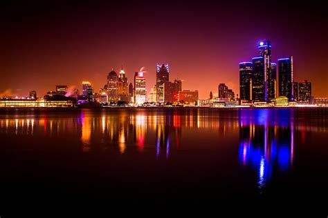 Downtown Detroit Skyline at Night - Aglow - Michigan.Photography