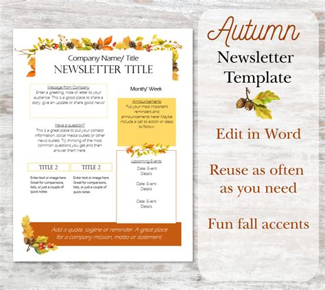 Editable Newsletter Template/ MS Word Newsletter Template/ - Etsy Australia