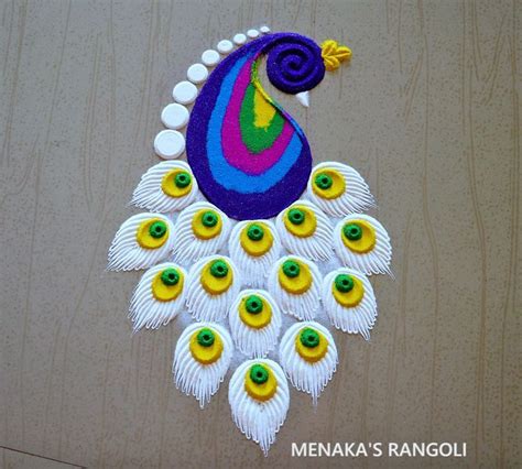 Easy & Beautiful Peacock Rangoli Designs | Easy Peacock Kolam Design ...