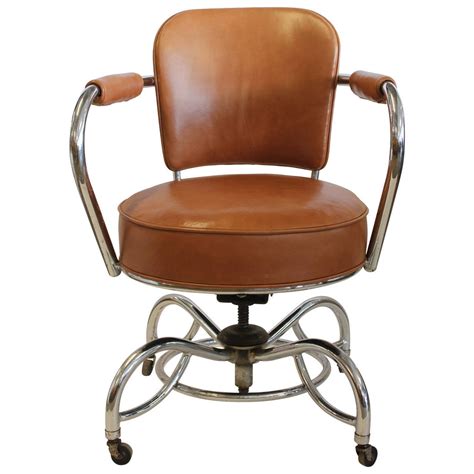 Stylish Art Deco Leather and Chrome Desk Chair at 1stdibs