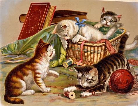 Vintage Cats Sewing Basket Advertising Poster, Late 1800s era,High quality Print, Oversized ...