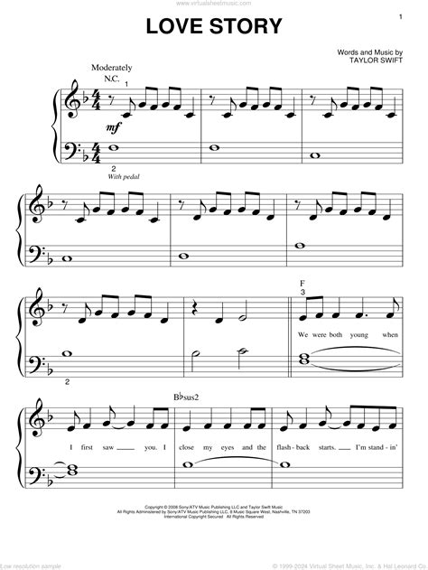 Love Story sheet music for piano solo (big note book) (PDF)