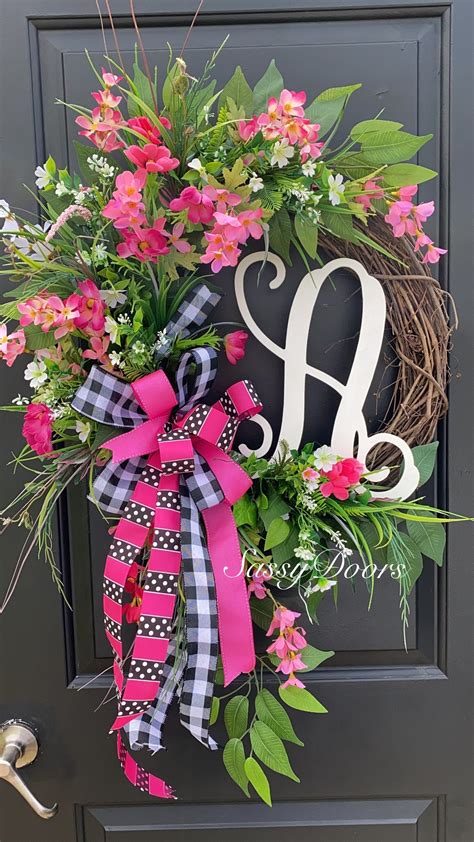 Summer Wreath, Monogram Wreath, Spring Wreath, Mother's Day Wreath With ...