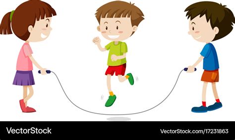 Three kids jumping rope Royalty Free Vector Image