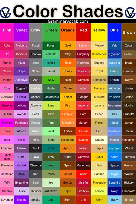 Color Names: All Color Shades Names - GrammarVocab