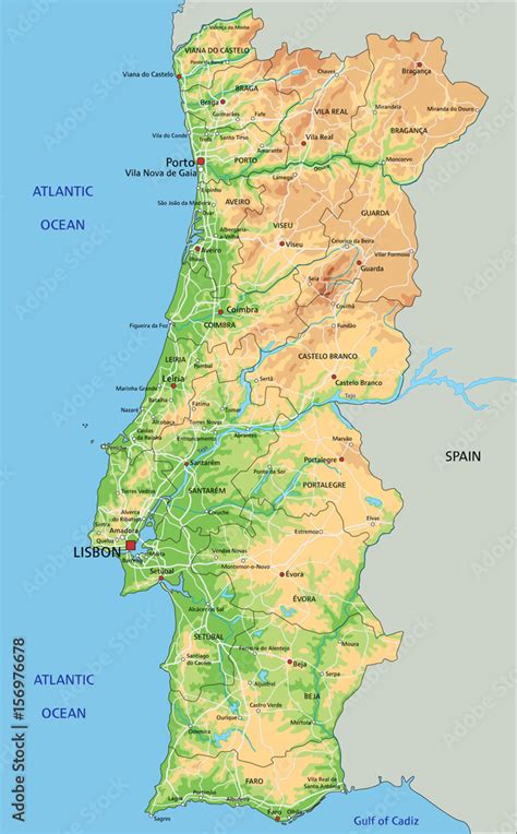 Photo & Art Print High detailed Portugal physical map with labeling., pbardocz