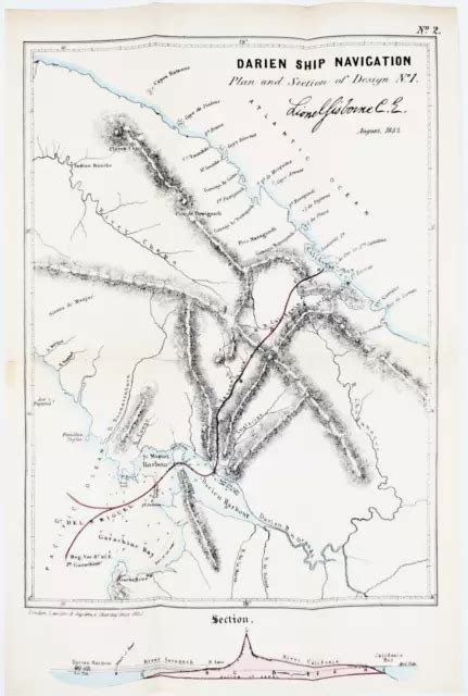 1852 ISTHMUS DARIEN Map Canal Ship Navigation Plan New Granada Panama ...