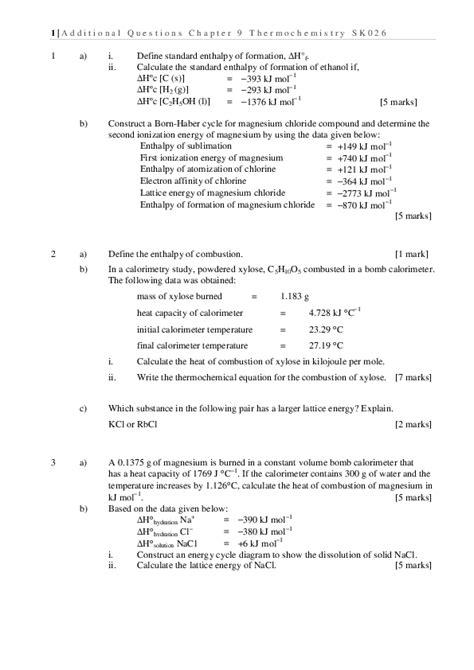 (PDF) Additional Questions Thermochemistry | nurul najwa - Academia.edu