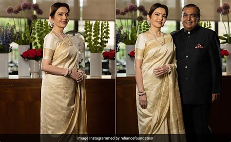 Nita Ambani Weaves A Picture Of Pure Elegance In An Ivory And Gold ...