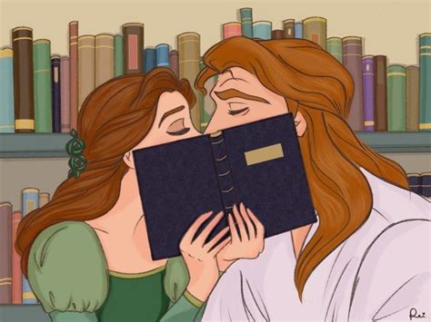 Belle and Prince Adam's romantic kiss with the book in the library | Disney princess pictures ...