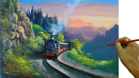 Acrylic Landscape Painting Tutorial / Old Steam Train in the Mountain - YouTube