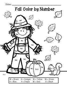 Fall Math Color By Number Addition Worksheets Sketch Coloring Page