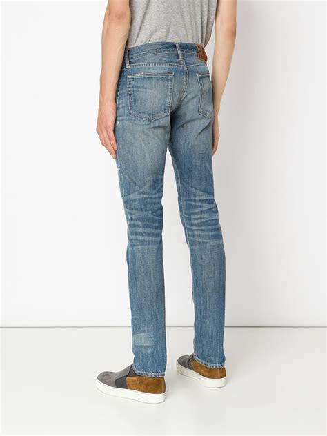 RRL Denim Distressed Slim Fit Jeans in Blue for Men - Lyst